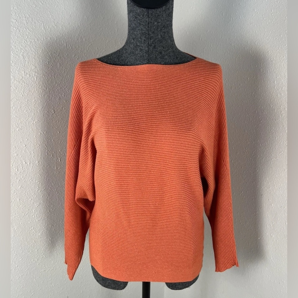 Chico's Womens Orange Shiny Knit Boat Neck Drop Sleeve Sweater Medium Sz 1